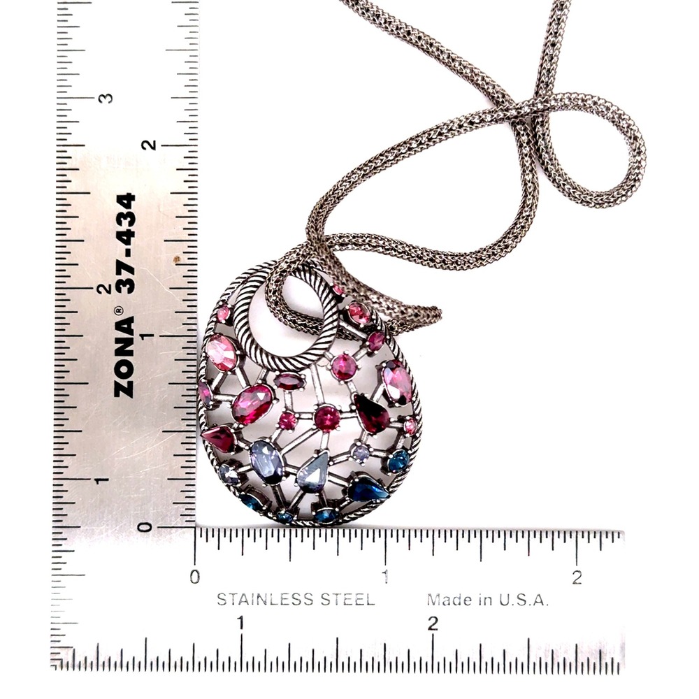 Brighton One Love Multi-Color Crystal Teardrop Pendant Mesh Necklace 18-20in - Picture 2 of 9